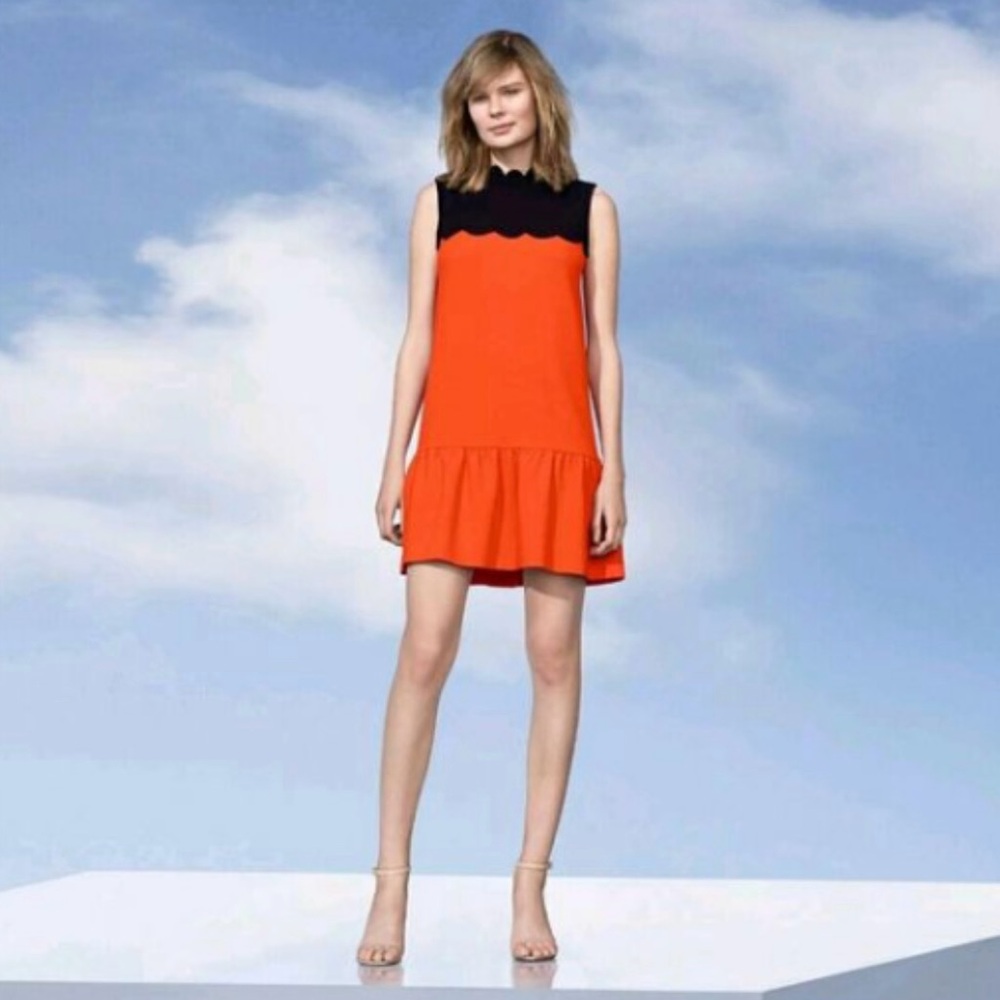 EUC Victoria Beckham For Target Women Orangey Red Scalloped Sleeveless Dress XS